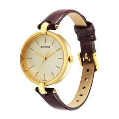 Titan Sonata Gold Edit Quartz Analog Champagne Dial Brown Leather Strap Watch for Women - NR87043YL02W