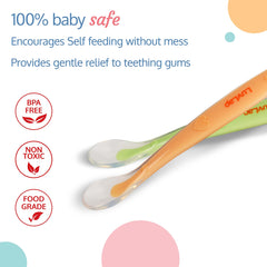 LuvLap Baby Feeding Spoon Set Of 2 With Ultra Supple 100% Silicone Tip,Bpa Free Food Grade Silicone Tip,Self Feeding Utensil,Baby Weaning Spoon For 4 Months+(Green&Pink),16 Cm