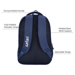 Safari Omega Pro 35L Laptop Backpack With Raincover, 3 Compartments, Bottle Holder, Organizer, School Bag For Boys And Girls, College Bag For Unisex, Office Bag, Travel Bag, Color- Blue