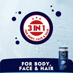 NIVEA MEN Cool Kick 250ml Body Wash| Shower Gel for Face, Body & Hair| Refreshing Icy MENthol|24 H Freshness |For All Skin & Hair Types