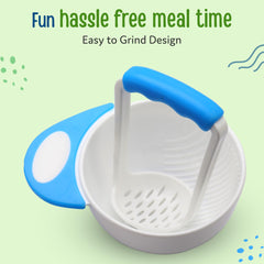 LuvLap Baby Food Grinding Cum Feeding Bowl, Portable Baby Food Masher & Serving Bowl for Baby weaning Food Preparation (Pack of 1 Set,White & Blue)