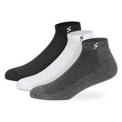 Supersox Ankle Length Sports Socks for Man | Half Terry Cushioned Cotton | Anti-Odour & Antibacterial | Breathable & Moisture Absorbent | Running, Gym & Sneaker | Grey-White-Black | Pack of 3 | Glammy.lk