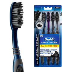 Oral-B Cavity Defense Soft Toothbrush For Adults, Charcoal Extract Soft Bristles, Removes Bacteria For Cavity Protection, Multicolour Toothbrush Set, Oral B Dentist Recommended Brand (Pack of 4)