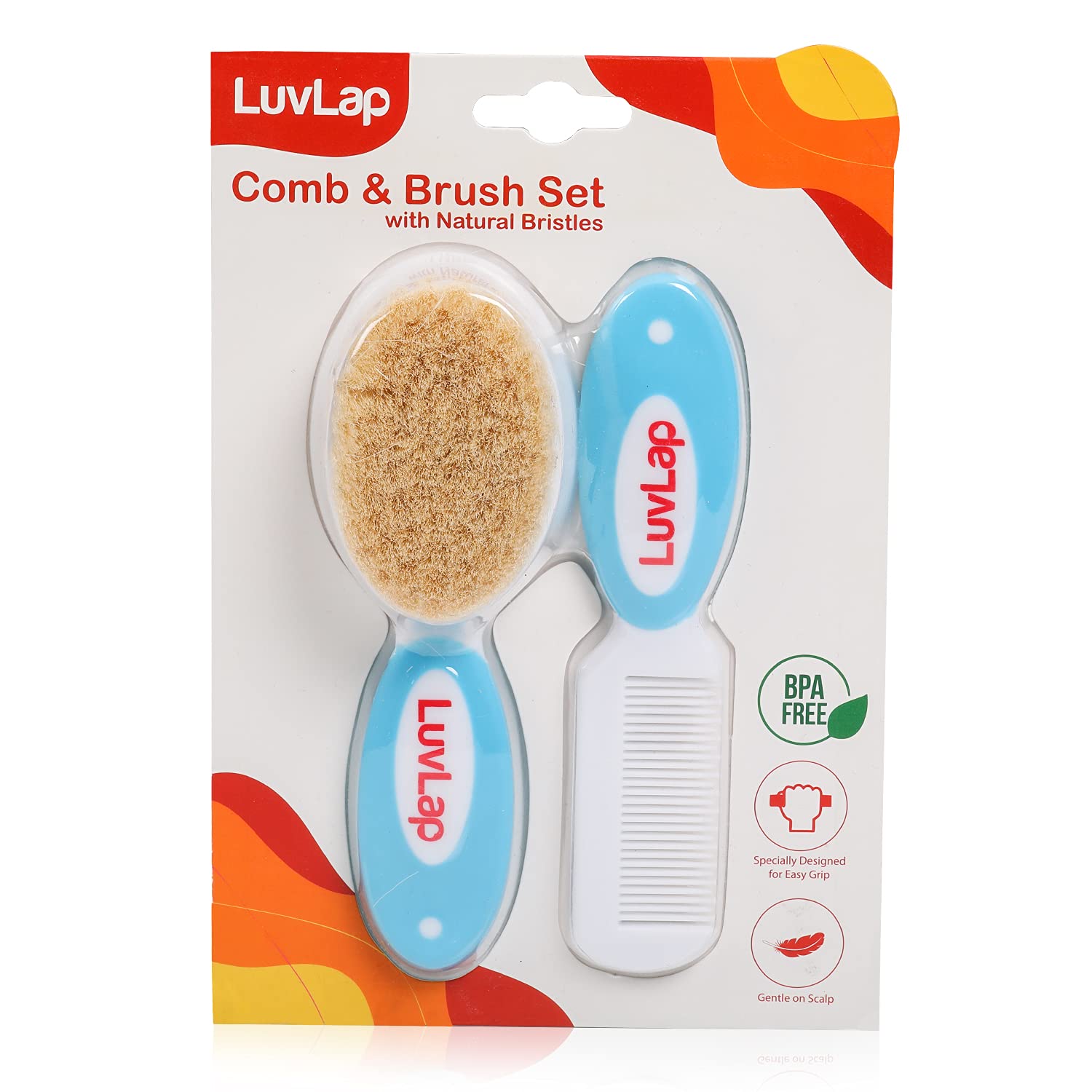 LuvLap Baby Comb with rounded Tips & Baby Hair Brush with Natural Bristles for better prrotection of baby's scalp (White & Blue) - Baby Product from LuvLap - Shop in Sri Lanka at Arcade.lk