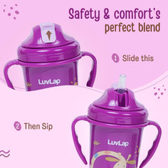LuvLap Tiny Giffy Sippy Cup, Silicone Straw, BPA Free, 300 ml 18m+ (Purple)