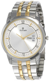 Titan Metal Silver Analog with Day and Date Stainless Steel Strap Watch for Men-NS1774BM01/NT1774BM01