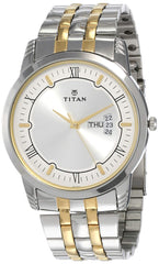 Titan Metal Silver Analog with Day and Date Stainless Steel Strap Watch for Men-NS1774BM01/NT1774BM01