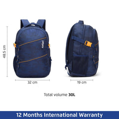Safari Omega Plus 30L Casual Laptop Backpack, 2 compartments, Raincover, Organizer, Full body print, Bottle holder, Front pockets Color- Blue