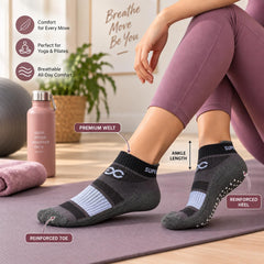 SuperGear Yoga Sports Socks for Women | Combed Cotton | Cushioned Comfort | Non-Slip Anti-Skid Grip | Ideal for Yoga, Exercise, Gym & Walking | Multicolour | Free Size | Pack of 3