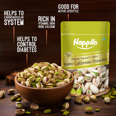Happilo Premium California Roasted & Salted Pistachios 200 g | Pista Dry Fruit | Tasty & Healthy | High in Protein & Dietary Fiber | Gluten Free & Low Calorie Nuts