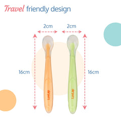 LuvLap Baby Feeding Spoon Set Of 2 With Ultra Supple 100% Silicone Tip,Bpa Free Food Grade Silicone Tip,Self Feeding Utensil,Baby Weaning Spoon For 4 Months+(Green&Pink),16 Cm