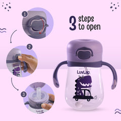 LuvLap Baby Bite Resistant Soft Silicone Straw Sipper Cup with Handle, with Weighted Straw, Sippy Cup with Anti Spill Lock, BPA Free, 6m+, 300 ml, Purple