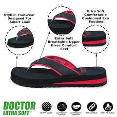 DOCTOR EXTRA SOFT Care Diabetic Orthopedic Pregnancy Flat Super Comfort Dr Flipflops and House Slippers For Women and Girls, Black/Red