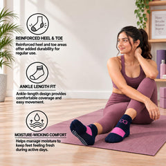 SuperGear Yoga Sports Socks for Women | Combed Cotton | Cushioned Comfort | Non-Slip Anti-Skid Grip | Ideal for Yoga, Exercise, Gym & Walking | Multicolour | Free Size | Pack of 3