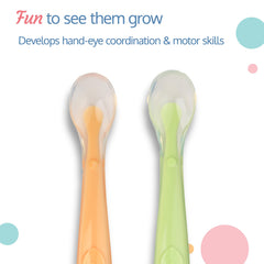 LuvLap Baby Feeding Spoon Set Of 2 With Ultra Supple 100% Silicone Tip,Bpa Free Food Grade Silicone Tip,Self Feeding Utensil,Baby Weaning Spoon For 4 Months+(Green&Pink),16 Cm