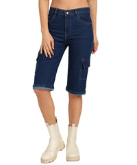 Nifty Women's Denim Straight Fit Cargo Capris