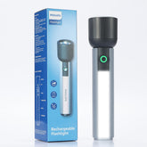 PHILIPS Portable Torch Light With Camping Light,400LM LED Flashlight Rechargeable,6 Lighting Mode,150M Coverage,Anti-Drop Handheld Flash Light For Indoor,Outdoor,Camping,Hiking,Emergency Light,Black