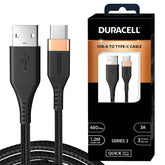 Duracell Usb Type C, 3A Braided Sync & Fast Charging Cable, 3.9 Feet (1.2M), Qc 2.0/3.0 Ultra Fast Charging, Seamless Data Transmission, Series 3, Black - Wireless Accessory from Duracell - Shop in Sri Lanka at Arcade.lk