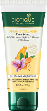 Biotique Ubtan & Collagen Tan Removal Face Scrub for Lighter, Even-Toned and Glowing Skin with Turmeric, Saffron & Almond|For Men & Women-100gm