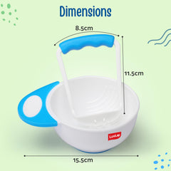 LuvLap Baby Food Grinding Cum Feeding Bowl, Portable Baby Food Masher & Serving Bowl for Baby weaning Food Preparation (Pack of 1 Set,White & Blue)
