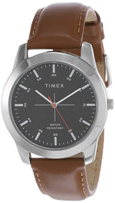 TIMEX Classics Analog Watch for Man with Black Round Dial & Tan Leather Strap Band Water Resistant Men's Wrist Watches - TW00ZR264E