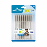 Hauser XO Gel Pen Blister Pack | Sleek Body & Minimalistic Design With Matt Finish | Solid Body Type, Low Viscosity Ink | Ultra Durable Tip | Blue Ink, Pack of 10 Pens