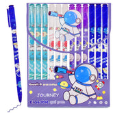 FunBlast Erasable Gel Pens, Pack of 12 Pcs Erasable Pens 0.5 mm, Space Theme Smooth Writing Gel Pen, Pen with Magic Eraser, Birthday Return Gifts for Kids - Blue Ink