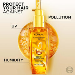 L'Oreal Paris Serum, Protection and Shine, For Dry, Flyaway & Frizzy Hair, With 6 Rare Flower Oils, Extraordinary Oil, 100ml