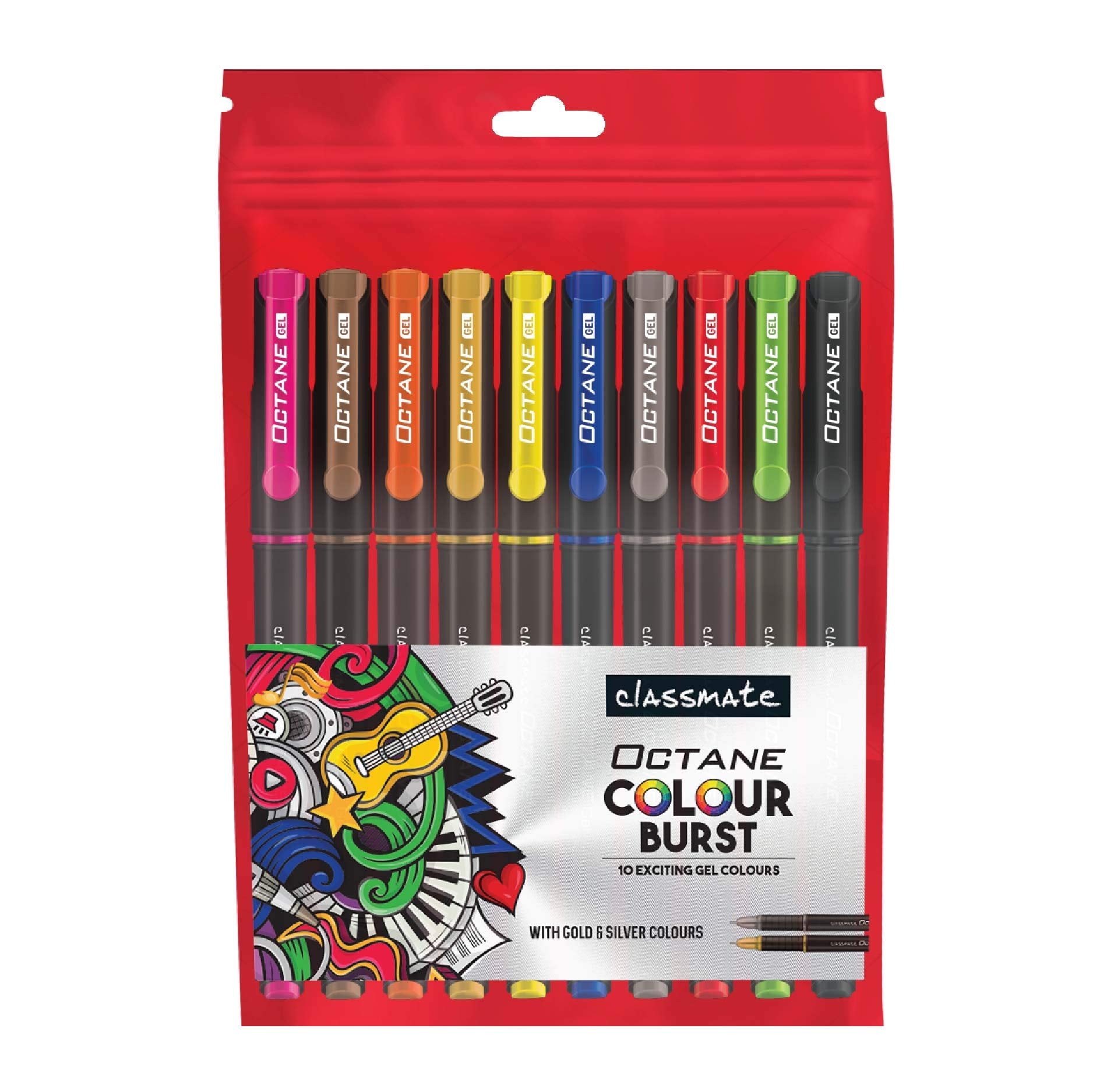 Classmate Octane Colour Burst-Multicolour Gel Pens (Pack of 10) | Gold & Silver Glitter Sparkle Pens|10 Colour Ink Shades for Art Lovers and Kids|Fun at Home Essentials - Office Product from Classmate - Shop in Sri Lanka at Arcade.lk