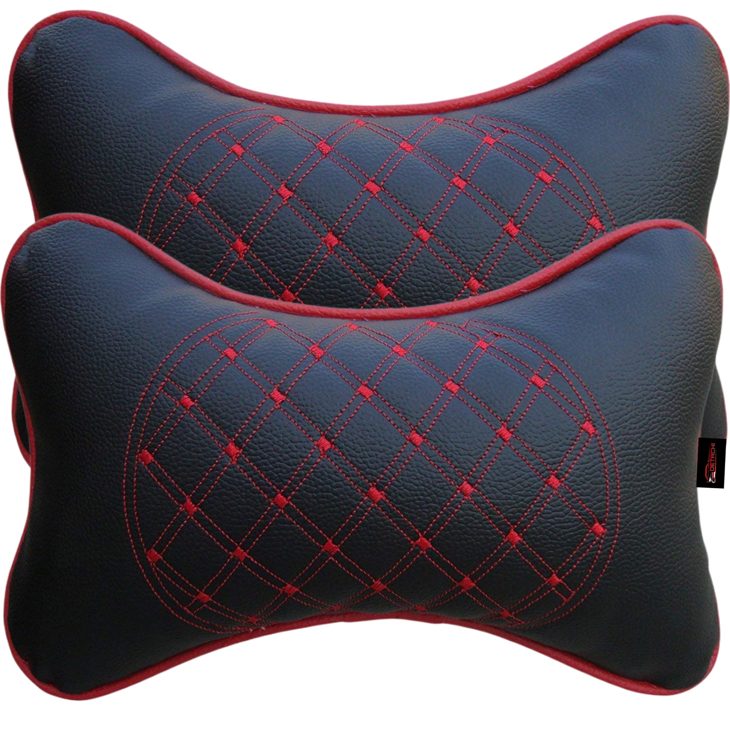 DETACHI Faux Leather Car Neck Rest Pillow/Cushion Set of Pillows Compatible with All Cars (Black, with RED Embroidery) - Pack of 2 Pieces - Automotive Parts and Accessories from DETACHI - Shop in Sri Lanka at Arcade.lk