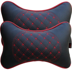 DETACHI Faux Leather Car Neck Rest Pillow/Cushion Set of Pillows Compatible with All Cars (Black, with RED Embroidery) - Pack of 2 Pieces - Automotive Parts and Accessories from DETACHI - Shop in Sri Lanka at Arcade.lk
