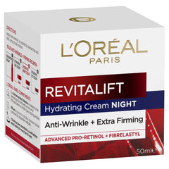 L’Oréal Paris Anti-Ageing Night Cream, With Pro-Retinol and Fibrelastyl, Hydrated & Smoother Skin, Revitalift, 50ml