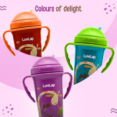 LuvLap Tiny Giffy Sippy Cup, Silicone Straw, BPA Free, 300 ml 18m+ (Purple)