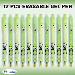 FunBlast Cute Panda Erasable Gel Pens – 12 Pcs of Gel Pen with Magic Eraser, Kawaii Gel Pens, Lightweight Gel Pen with Comfortable Grip, Stationery for School & Office – Blue Ink