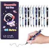 Toyshine 12 Pc Astronaut Theme Stylish Retractable 0.5mm Erasable Gel Pen, Blue Ink | Smooth Writing | Refillable Gel Pen | Kawaii Stationery for Kids Birthday Party Return Gift