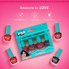 SUGAR POP 4 in 1 Nail Lacquer Kit | Chip-resistant formula & Glossy Flinsh | Nail Polish Set - 02 Rouge Canvas