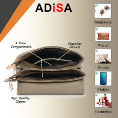 ADISA Women's Girls Quilted Cross Body Sling Bag with Height Adjustable Belt (SL5144) (Olive)