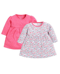 BABY GO Full Sleeve Regular Round Neck A Line Frocks for Baby Girls (Pack of 2)