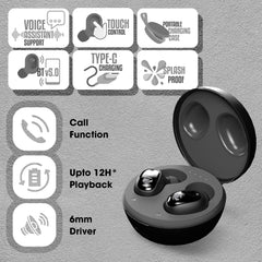 ZEBRONICS ZEB-SOUND BOMB 1 TWS Earbuds with BT5.0, Up to 12H Playback, Touch Controls, Voice Assistant, Splash Proof with Type C Portable Charging Case (Black) - Electronics from ZEBRONICS - Shop in Sri Lanka at Arcade.lk