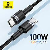 Baseus USB-C to USB-C Cable | 100W (5A) PD Fast Charging | Type-C Charger Cord for iPhone 16/17, MacBook, Xiaomi & Samsung