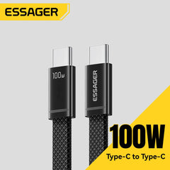 ESSAGER 100W USB-C to USB-C Slim Cable | 5A PD Fast Charging & Data Cable for MacBook iPhone 18 17 16 Pro Max iPad Xiaomi & USB-C Laptops