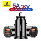 Baseus 30W Fast USB Car Charger — Quick Charge 4.0/3.0, FCP, SCP & USB-PD Support (USB-A + USB-C) — Fast Car Phone Charger for Xiaomi, iPhone 12/13/14/15 Pro & More