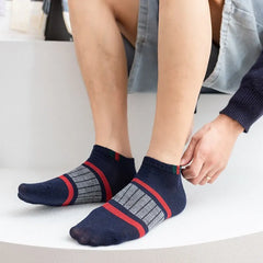 5 Pairs Men's Casual Boat Socks, Sweat-Absorbing & Breathable, Vertical & Parallel Bar Design, Comfortable Low-Cut Tube Socks