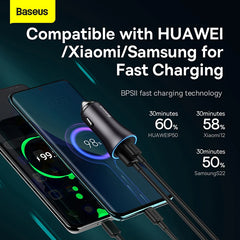 Baseus 60W Metal USB Type C Car Charger, Quick Charge SCP AFC QC 4.0 PD 27W USBC Phone Charger
