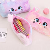 Kawaii Cat Plush Pencil Case | Cute Fluffy Zipper Pouch | Large Capacity Stationery Storage for School Supplies