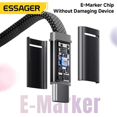 ESSAGER 100W USB-C to USB-C Slim Cable | 5A PD Fast Charging & Data Cable for MacBook iPhone 18 17 16 Pro Max iPad Xiaomi & USB-C Laptops