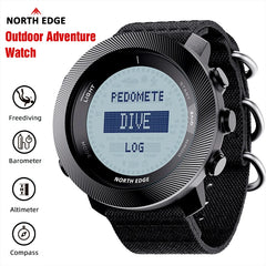NORTH EDGE APACHE-D Free Diving Digital Watch for Men | 100M Waterproof | Altimeter, Barometer & Compass | Outdoor Sports Wristwatch