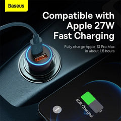 Baseus 60W Metal USB Type C Car Charger, Quick Charge SCP AFC QC 4.0 PD 27W USBC Phone Charger
