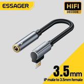 ESSAGER L-Shaped Type-C & Lightning to 3.5mm Audio Cable | Headphone Jack Adapter for iPhone Samsung & USB-C Devices