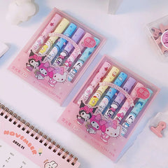 6Pcs Sanrio Hello Kitty Highlighter Pen Set | Kawaii Kuromi Melody Cinnamoroll Art Fluorescent Marker Pens - from Generic - Shop in Sri Lanka at Arcade.lk